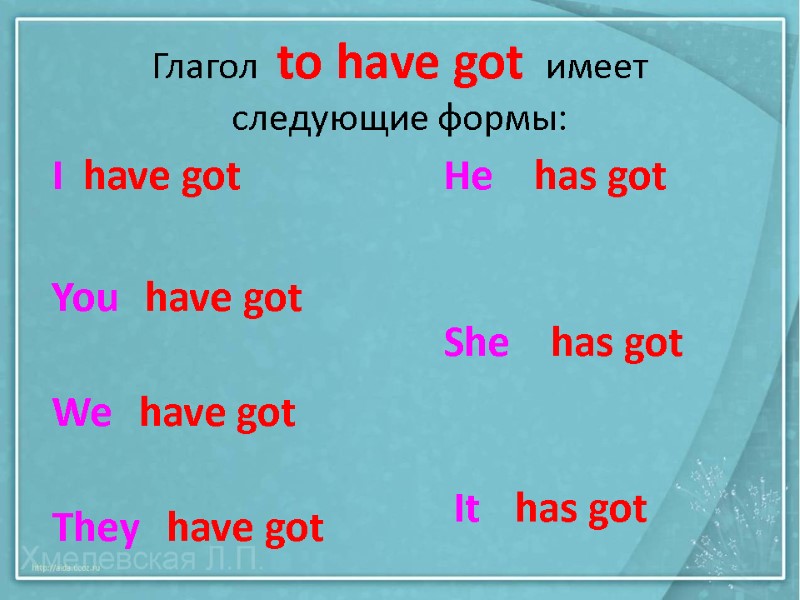 Глагол  to have got  имеет  следующие формы: I  have got